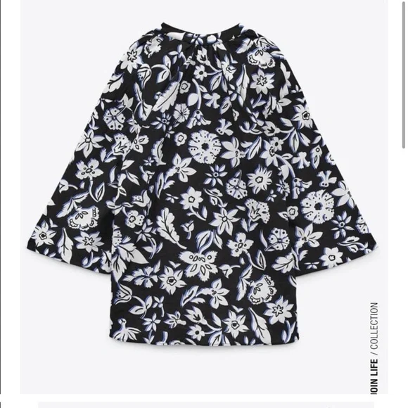 “Zara Monochrome Floral Shirt - Black & White - Picture 3 of 5